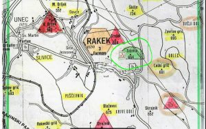 Tičnica pri Rakeku, iz S. knjige, obr. zemljevid z obkr. tičnico